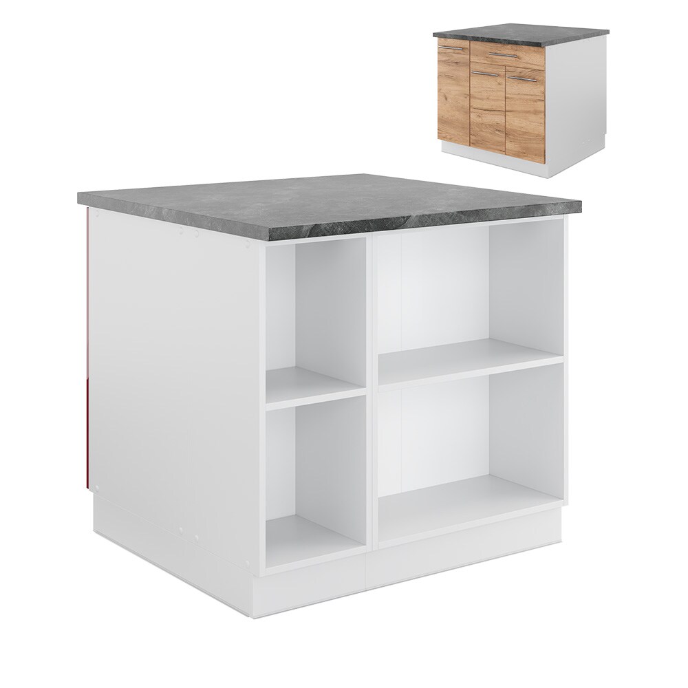 Vicco Kücheninsel Küchenblock Einbauküche Fame-Line Weiß Eiche Goldkraft 90 cm modern Küchen Schränke Apothekerunterschrank Schubunterschrank Regalinselunterschrank Softclose-Scharnier Küchenmöbel