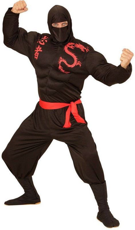 Super Ninja - Kostuum - Zwart - Polyester - Inclusief Gezichtmasker