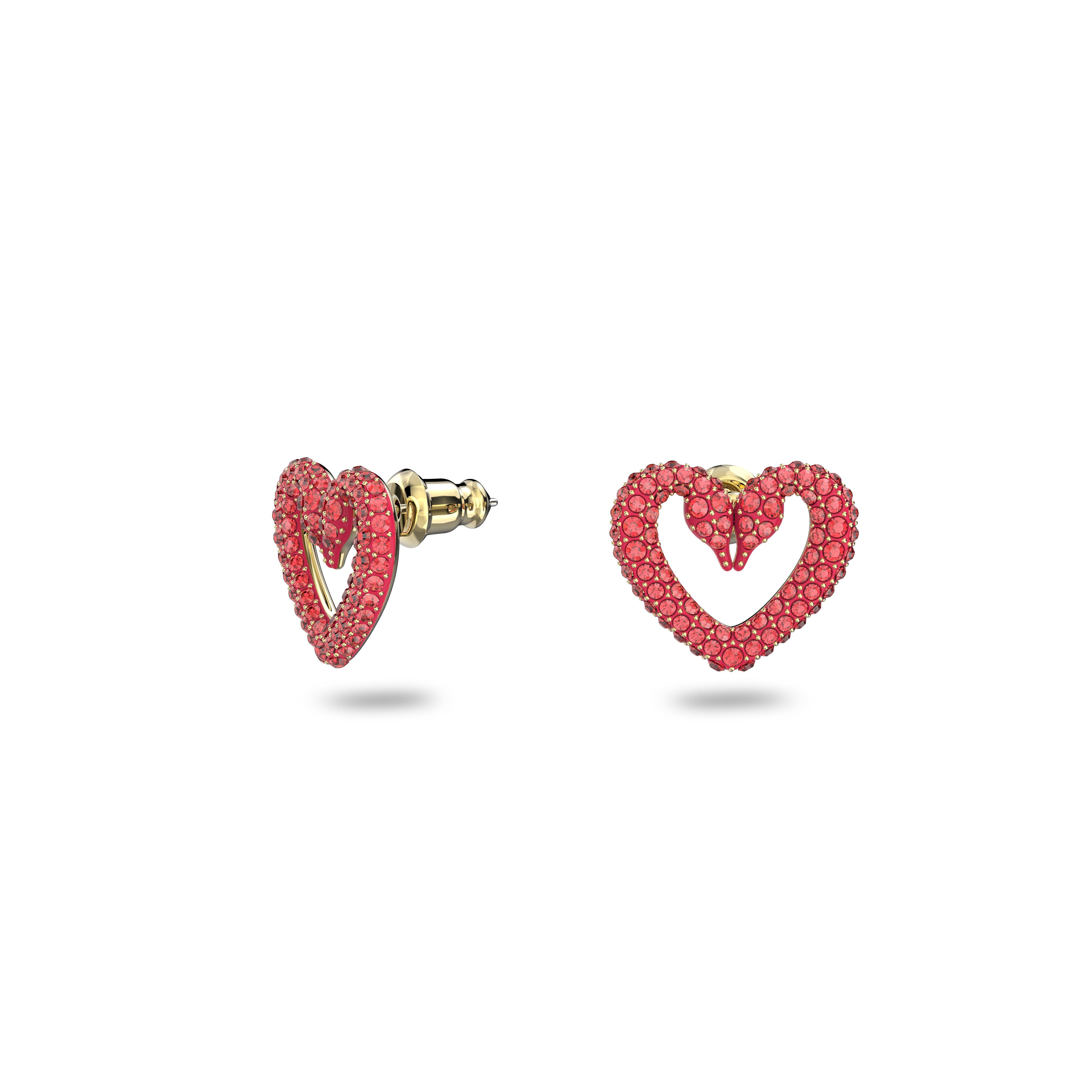Swarovski Sublima stud earrings, Heart, Small, Red, Gold tone plated