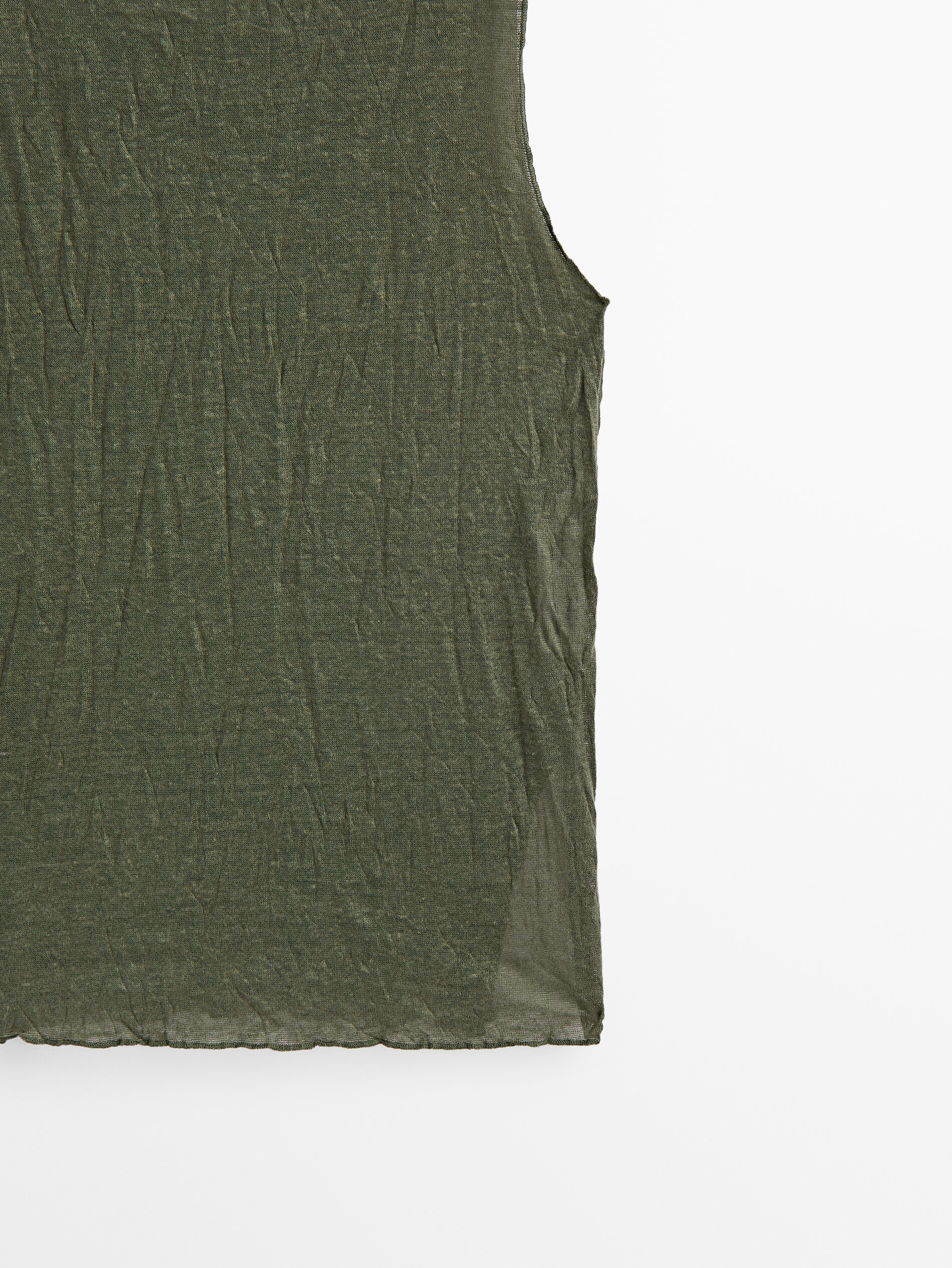 Camiseta em mistura de linho com efeito amassado - CÁQUI CLARO