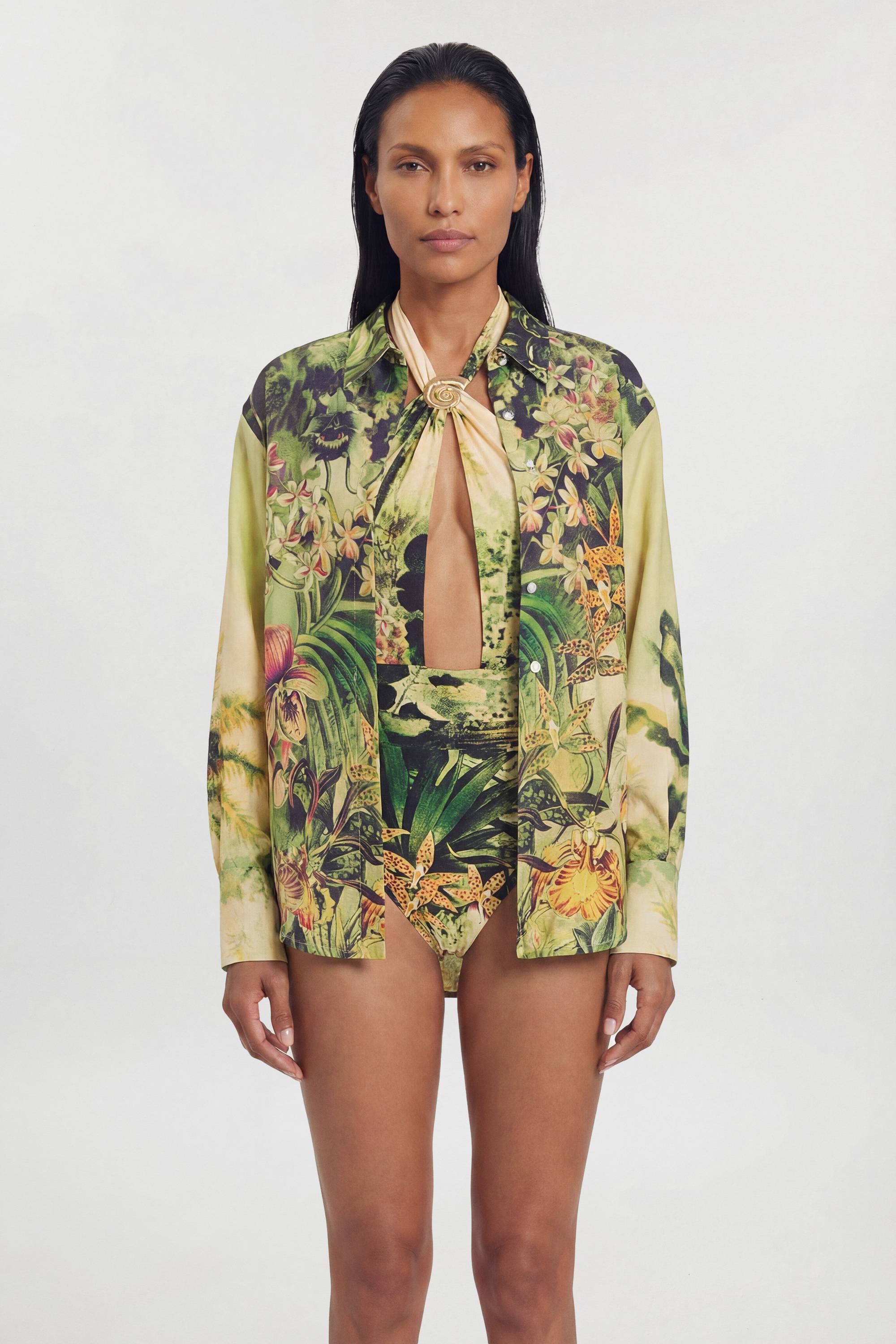 KarenMillen Chemise De Plage En Viscose Filée À Motif Tropical