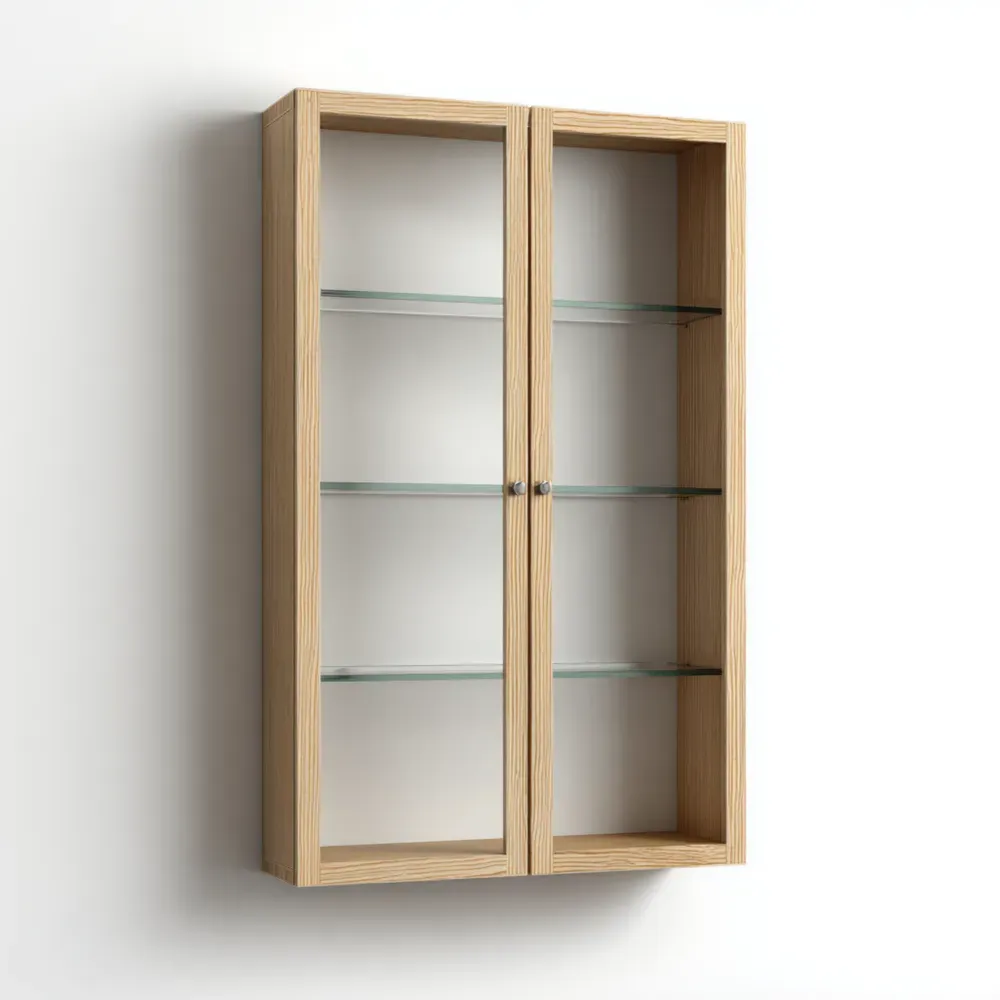 Wandschrank Holzoptik 75x100x20 cm – Klar – Moderne Vitrine