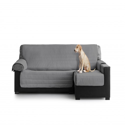 Capa acolchoada para sofá com chaise longue à direita em cinza escuro