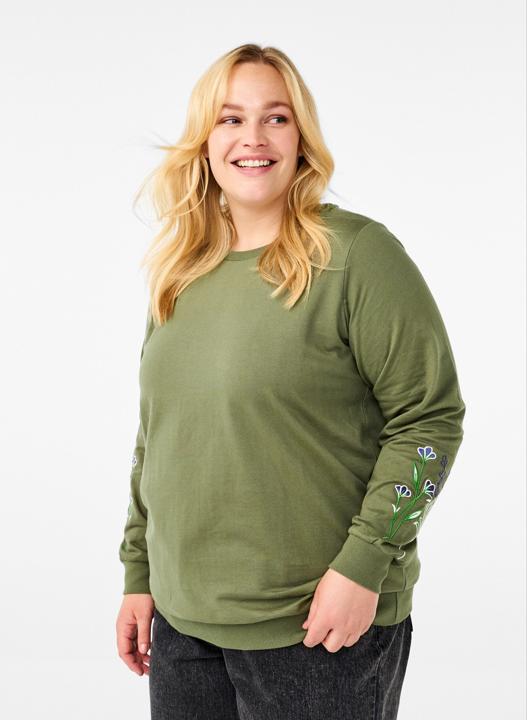 Sweatshirt med broderede blomster