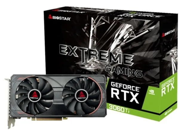 Biostar VN3606TM82, GeForce RTX 3060 Ti, 8 GB, GDDR6, 256 Bit, PCI Express 4.0, 2 blæser(e) - LHR