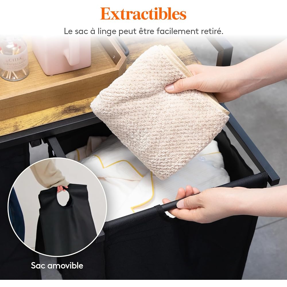 Lifewit Panier a Linge 2 Compartiments 95L, Meuble Linge Sale avec 2 Sac à Linge Sale en Tissu Oxford et Étagère en Métal, Bac à Linge pour Buanderie, Chambres, Salles de Bains, Dortoirs, Noir : Cuisine et Maison