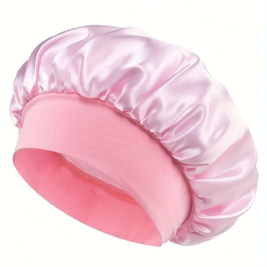 (Ø31cm) Elastische Satin Nachtmütze Haar Schlafmütze Bonnet - Rosa