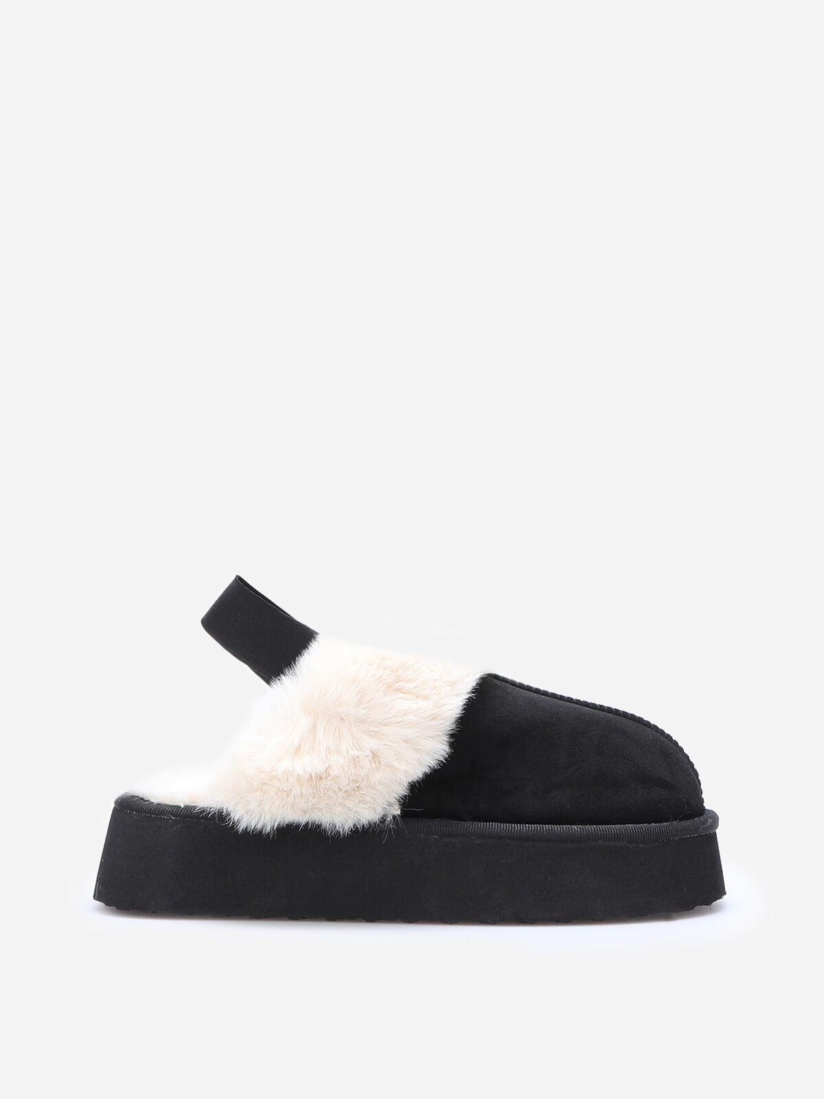 Mules fourrées à plateforme- Noir