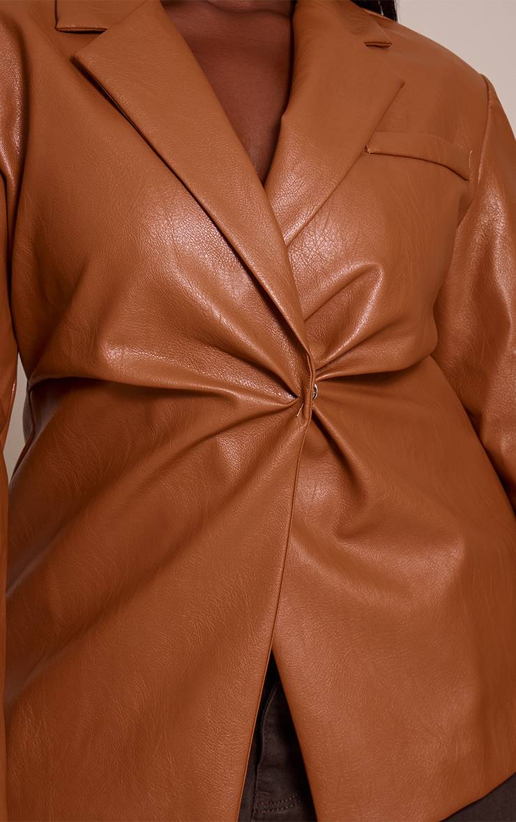 Marron Blazer Grande Taille En Synthétique Avec Taille Cintrée