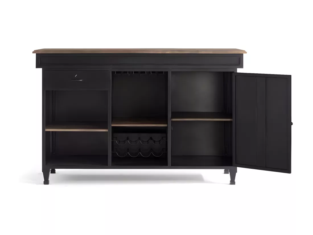 Ilot 1 tiroirs Bois-Métal Noir - Décoration d'Autrefois