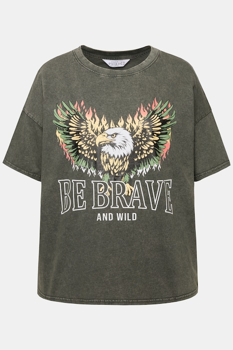 T-Shirt, oversized, Frontprint, Acid Wash, Rundhals, Halbarm