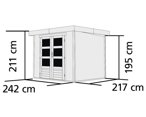 Karibu Kodiak 3 tuinhuis met 2,8 m uitschuifbaar, achter- en zijwanden 545 x 238 cm, terragrijs