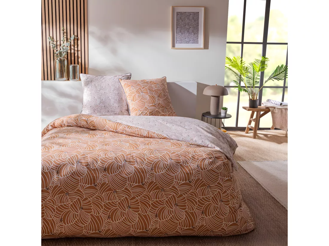 Parure de lit 2 personnes en coton 57 fils imprimé camel 240x220cm