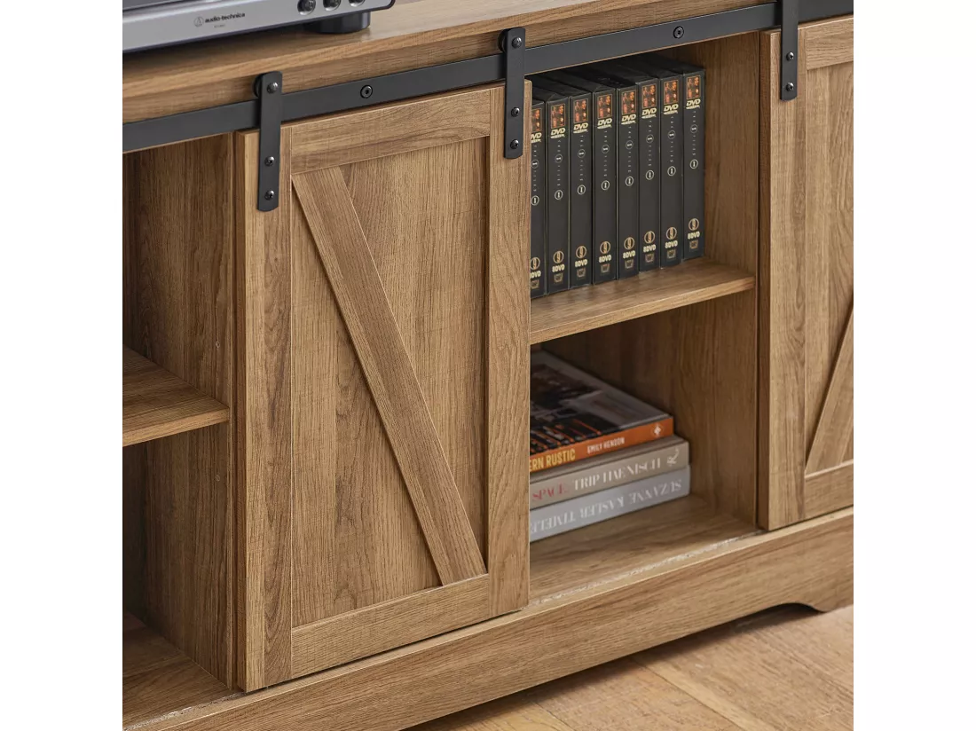 Commode Meuble Bas Buffet Avec Porte De Grange Coulissante Armoire À Chaussures , Fsb60-br