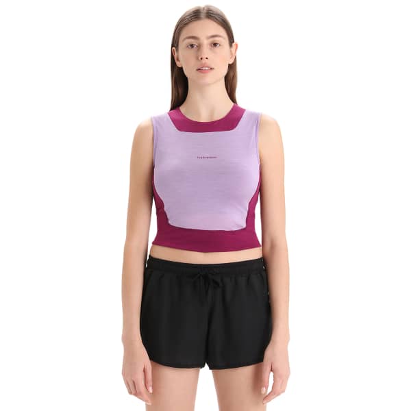 Débardeur randonnée ICEBREAKER MERINO W ZONEKNIT CROPPED BRA-TANK PURPLE GAZE/GO BERRY/CB