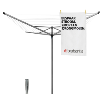 Brabantia Topspinner Droogmolen - met Metalen Grondanker - 50 m - Metallic Grey