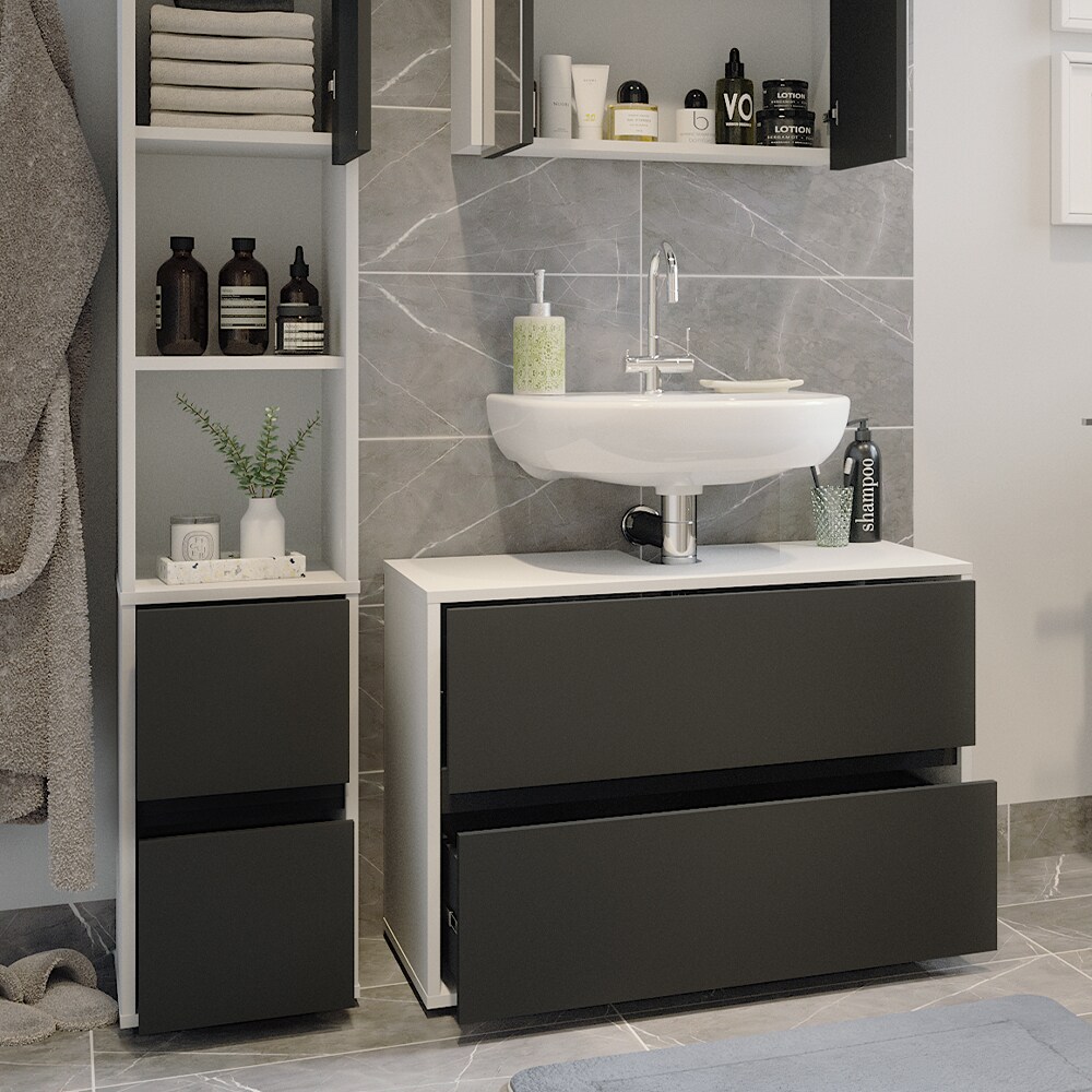 Vicco Hochschrank Maltin Weiß Anthrazit 30 x 189 cm Badezimmer