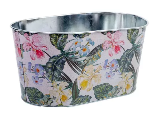 Panier en métal imprimé fleurs 22,5x13,7x11,3 B20x11