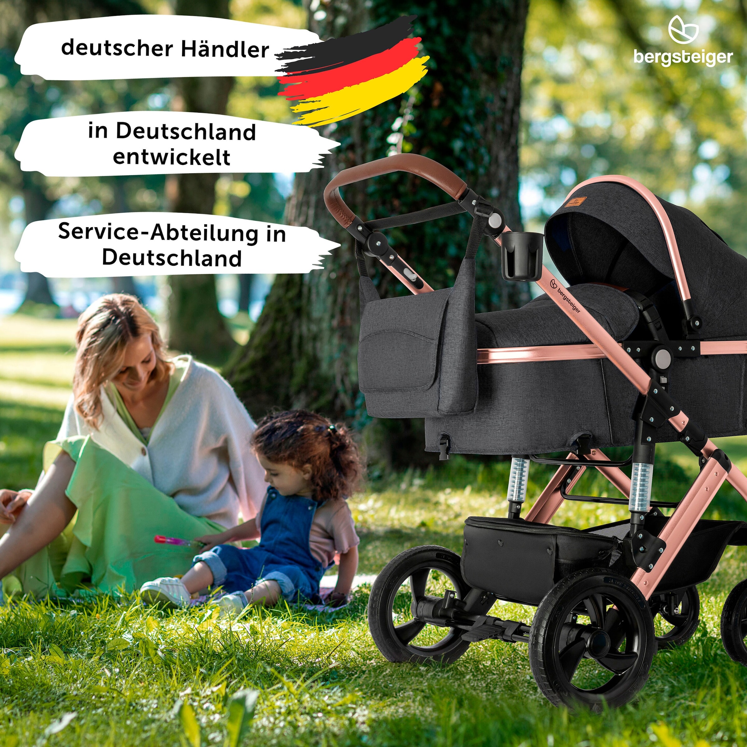 Bergsteiger Kinderwagen Nizza grey | Gestell: rose golden