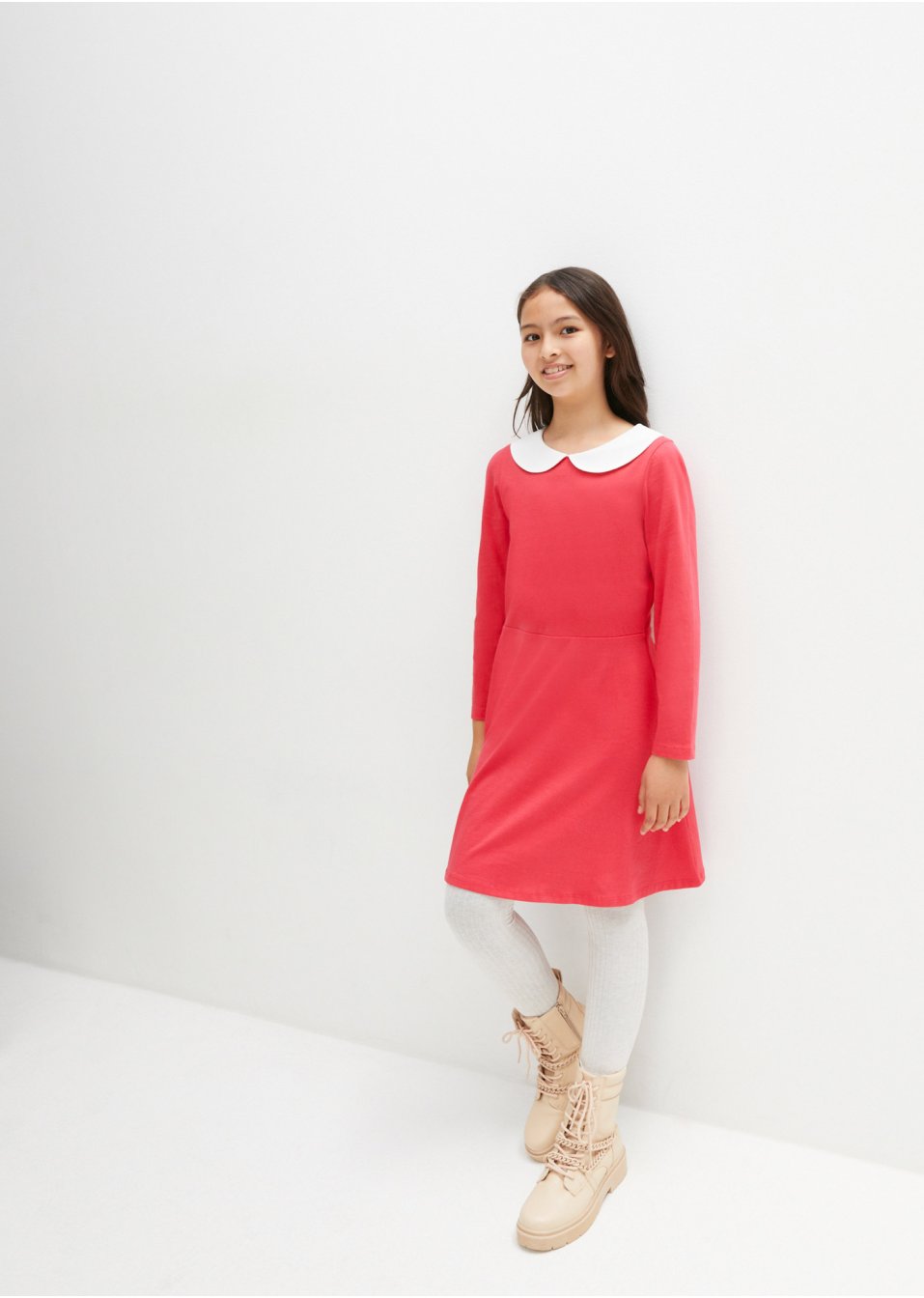 Robe en jersey manches longues filles avec col