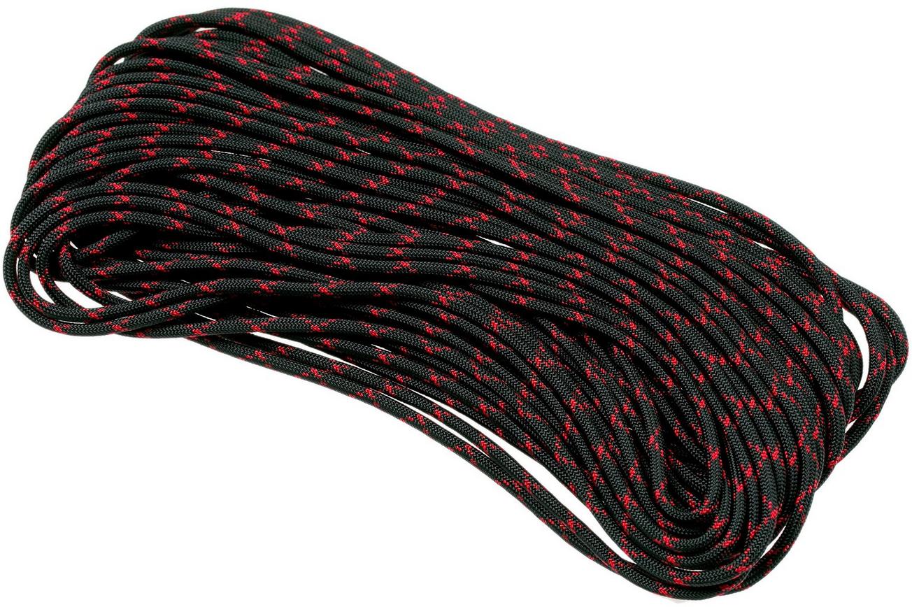 Knivesandtools 550 paracord type III, kleur: black & imperial red X - 50 ft (15,24 meter)