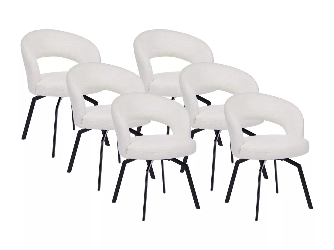 Lot de 6 chaises pivotantes en tissu texturé et métal noir - Crème - MILEANE