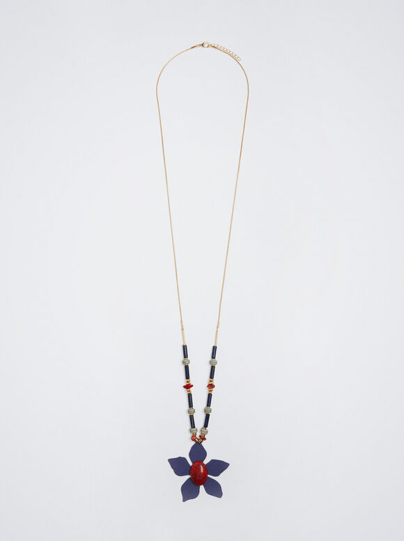 Colar com flor e pedra semipreciosa - Multicor