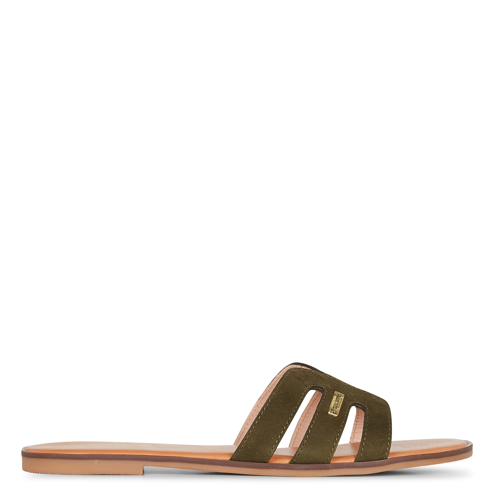 HAMIGA - Sandales plates en cuir velours | Kaki