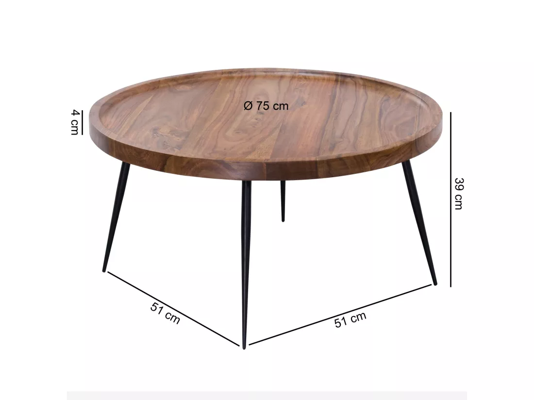 Table Basse Bois Massif Métal 75x39x75cm Table d'appoint Table de salon