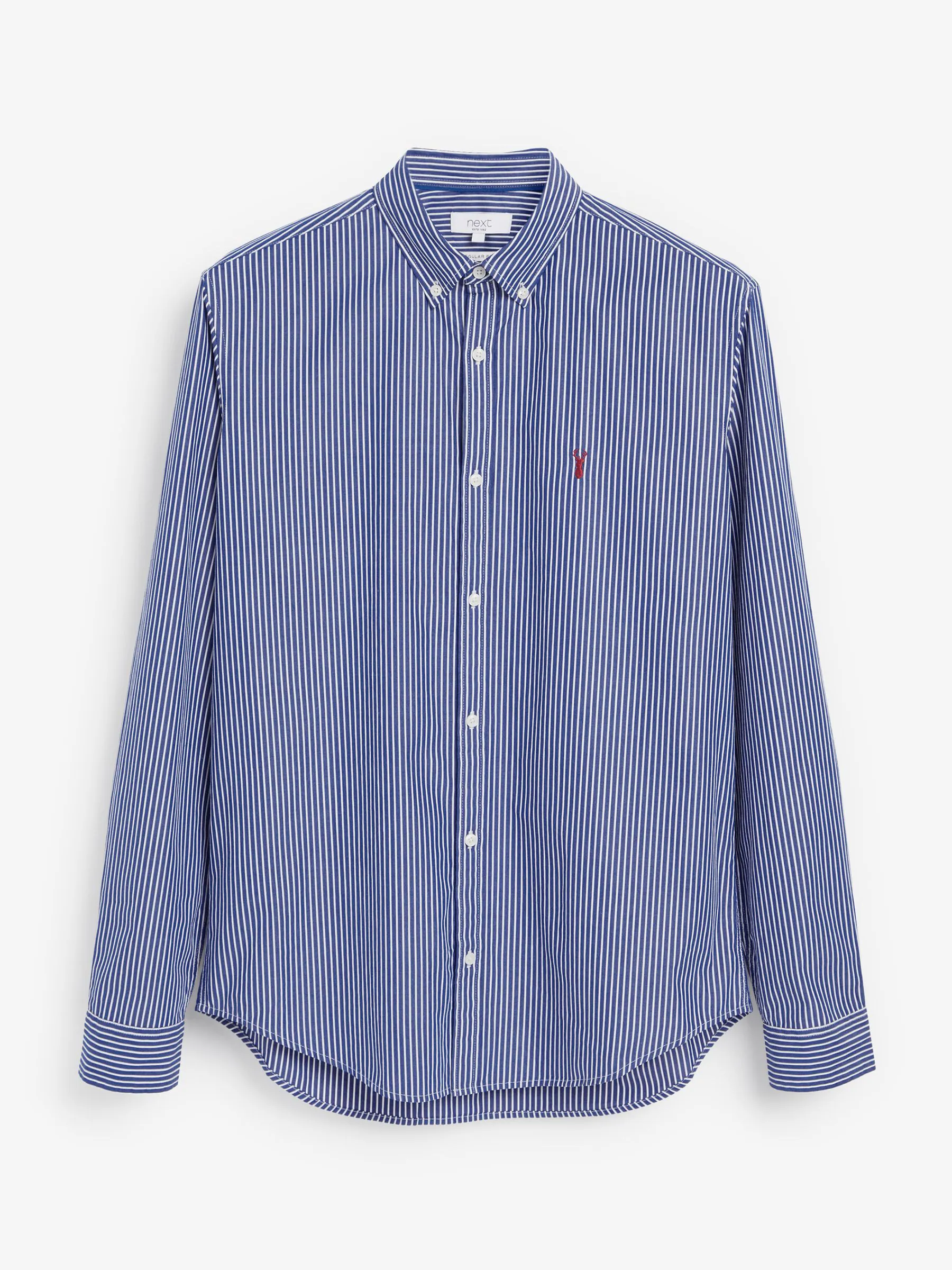 Marineblauw/wit - 100% katoenen poplin overhemd met lange mouwen met strepen