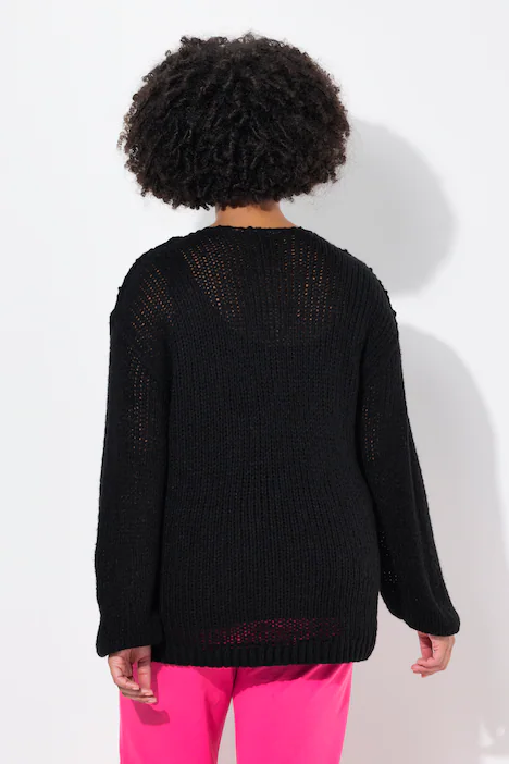 Pullover, oversized, Ballonärmel, V-Ausschnitt., schwarz