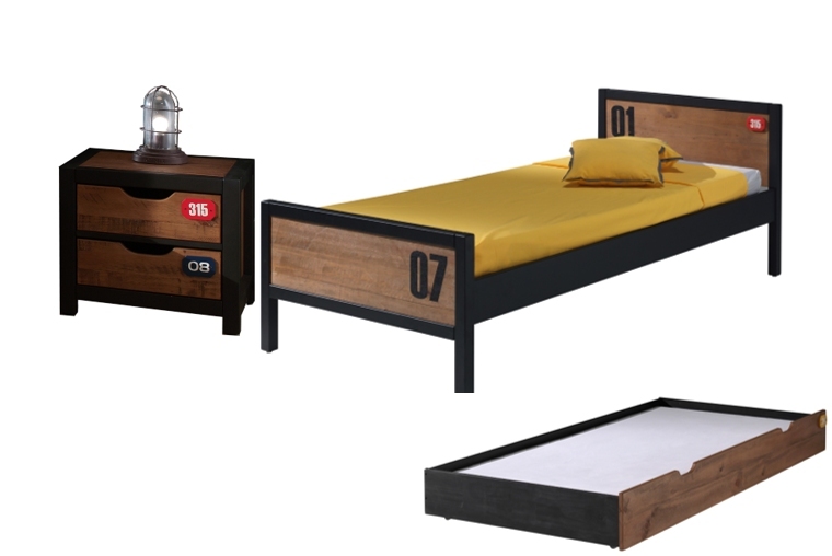 3-teiliges Jugendzimmer-Set ALEX - teilmassiv - mit Lattenrost - 90x200 cm