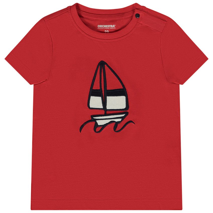 T-shirt manches courtes patch voilier pour bébé garçon - Rouge