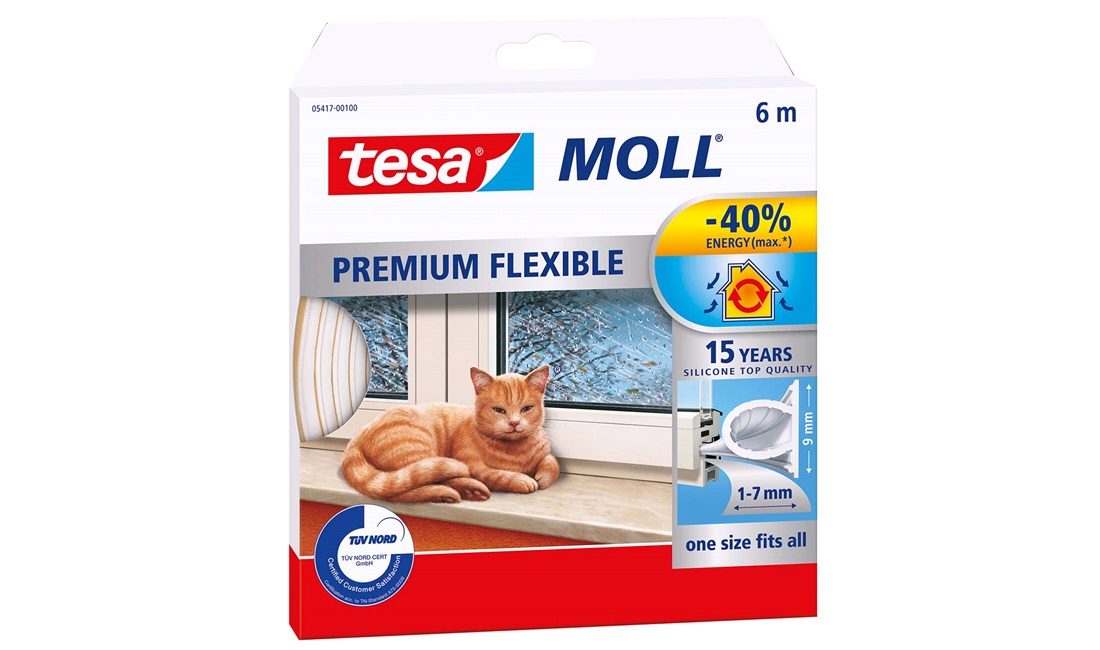TESA, Tætningsliste, hvid, 9mm x 6mtr