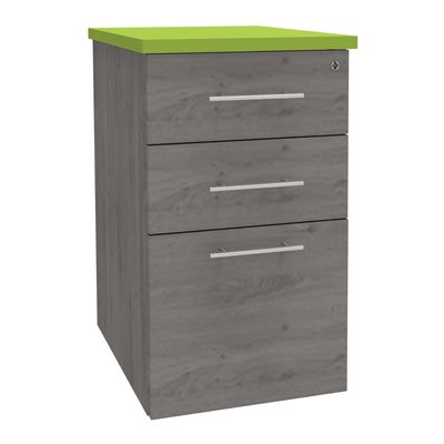 Caisson HT bureau - steely/stelly manager - Profondeur 60 cm - chene gris - top vert