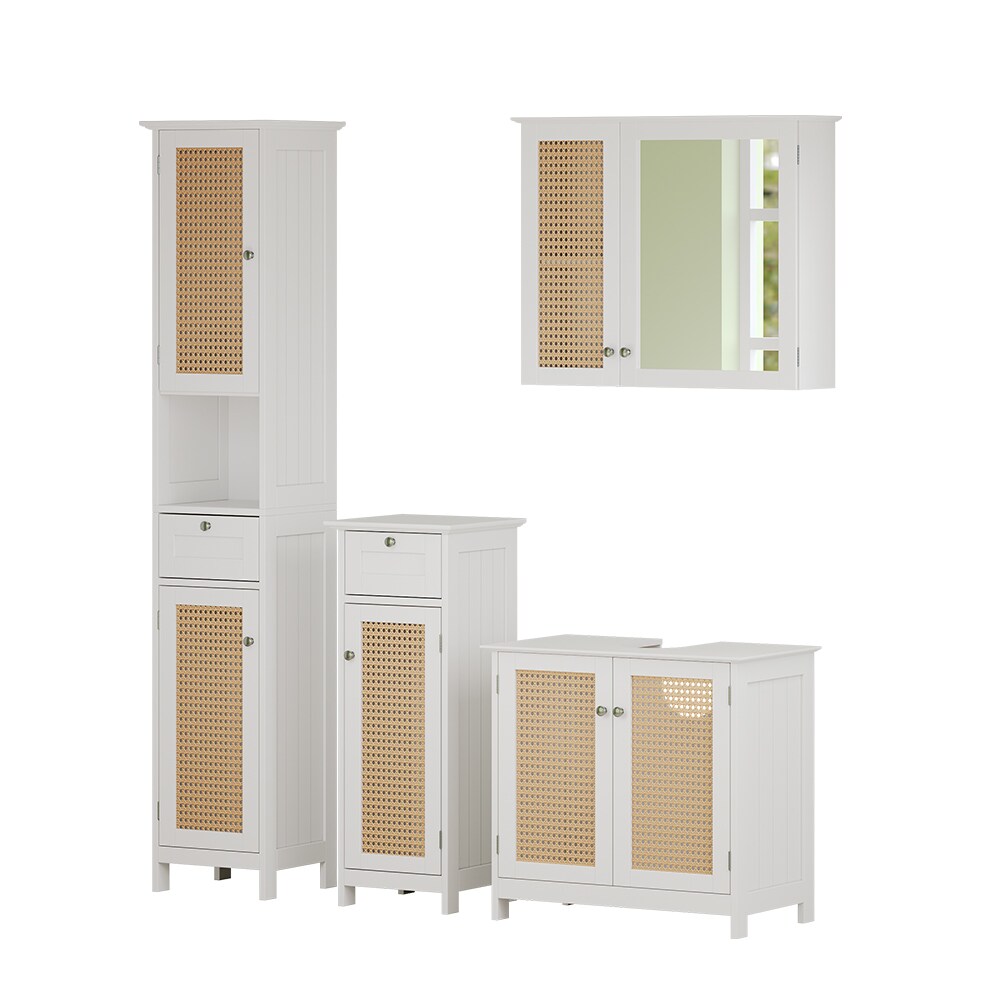 Vicco Badmöbel-Set Rosario, Weiß, moderne Serie, Badezimmer, dekorative Front, Spiegelschrank, Waschtischunterschrank, Midischrank, Hochschrank