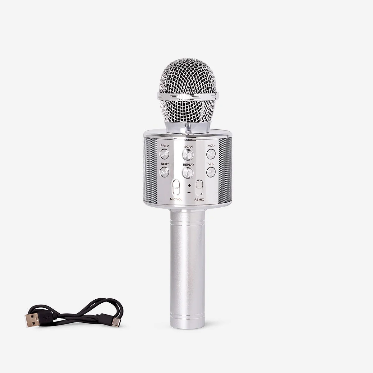 Karaoke-mikrofon i sølv