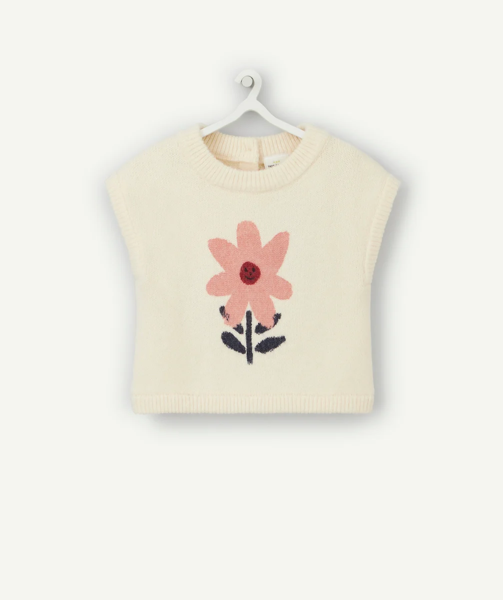 PULL SANS MANCHES BÉBÉ FILLE ÉCRU AVEC MARGUERITE