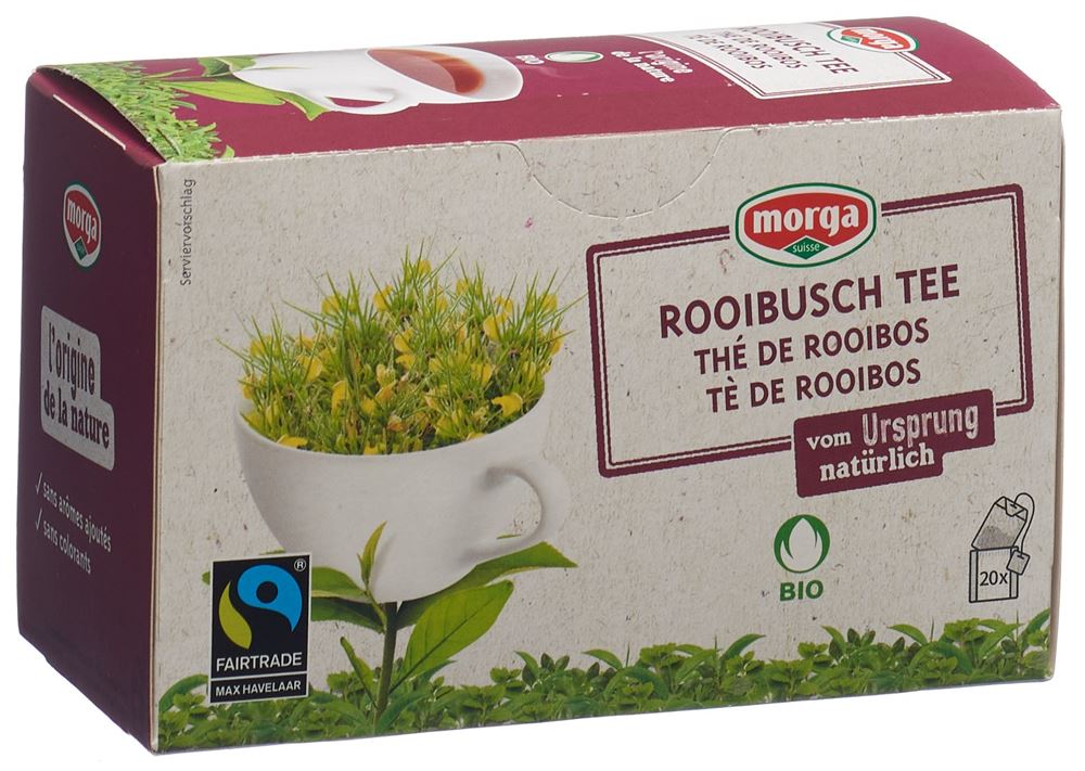 MORGA Rooibusch Tee<br>20 Stück, Beutel, TEES, mit Hülle Bio Fairtrade Knospe