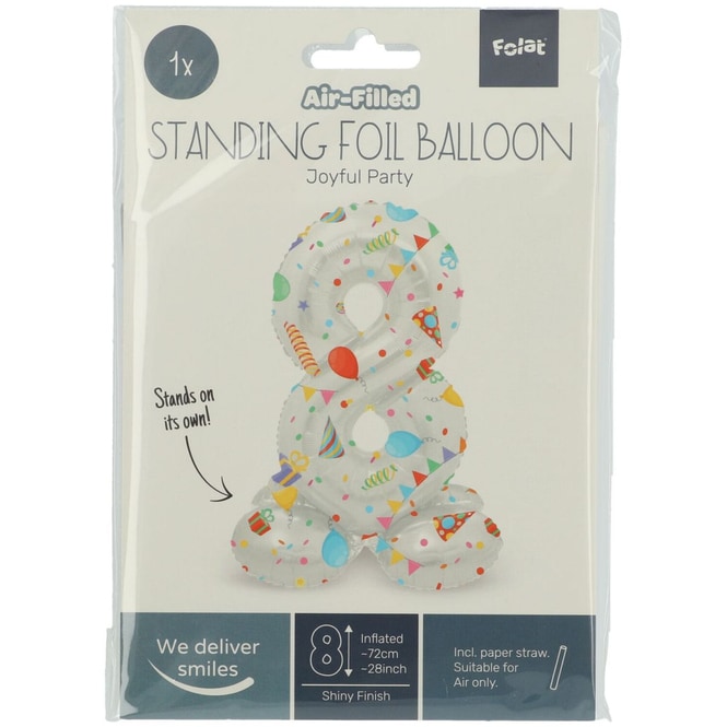 Folienballon - 8 - selbststehend - Joyful - weiß/bunt - ca. 72 cm hoch