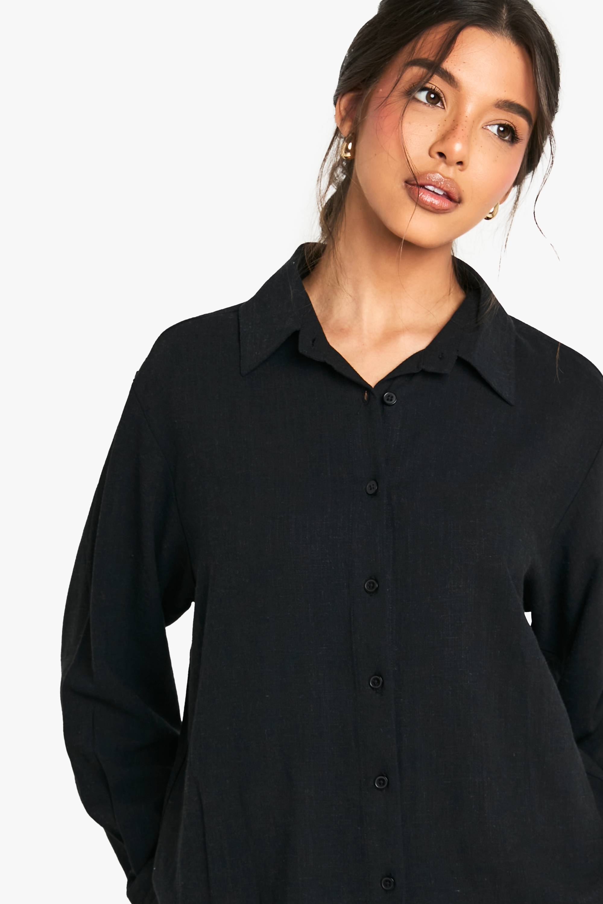 boohoo Chemise Oversize En Lin Premium