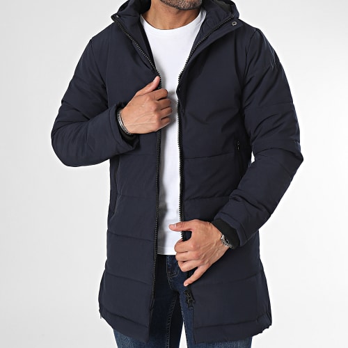 Doudoune Longue Capuche Bleu Marine