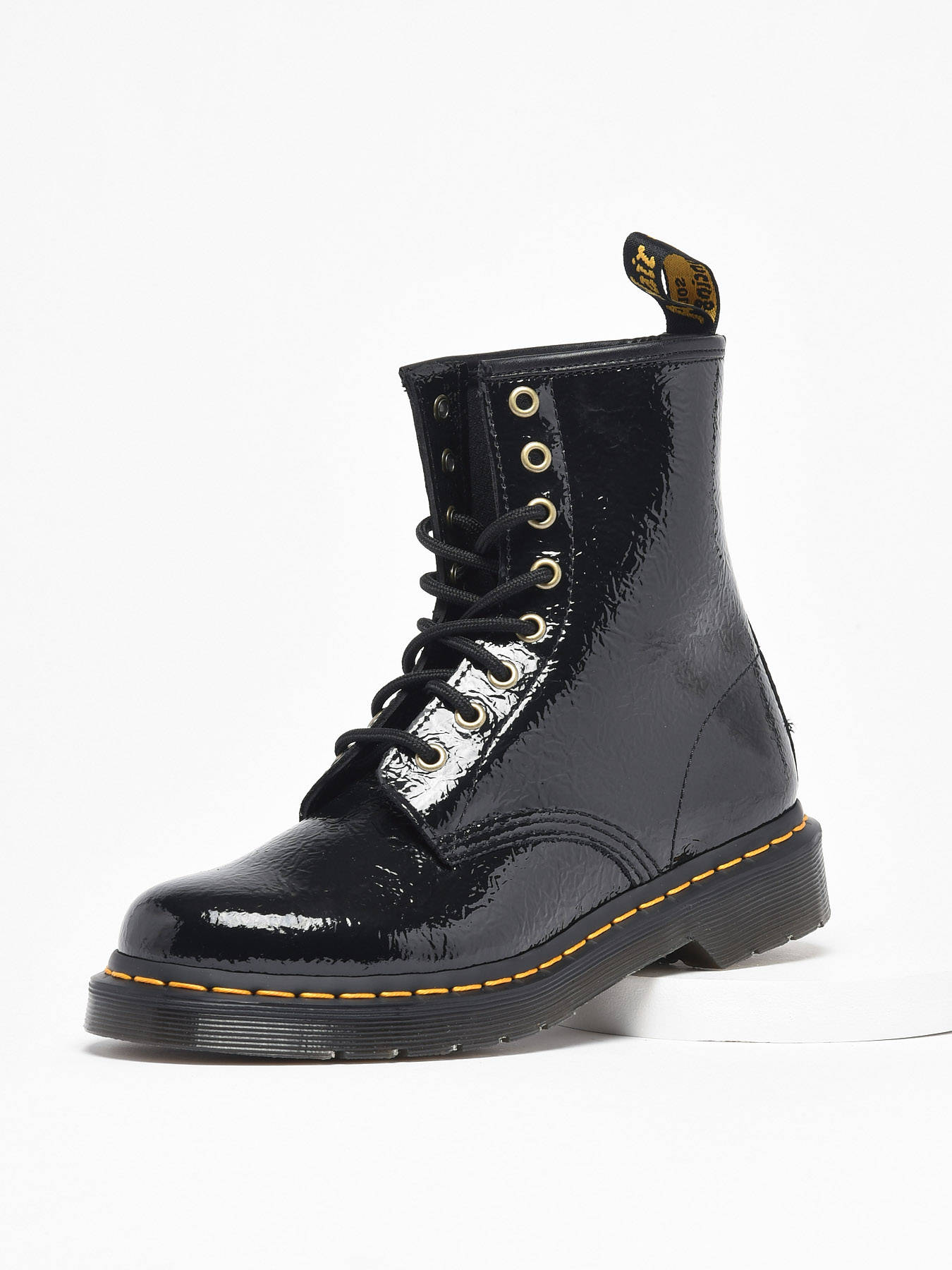 Bottines 1460 Black Distressed Patent en cuir DR MARTENS