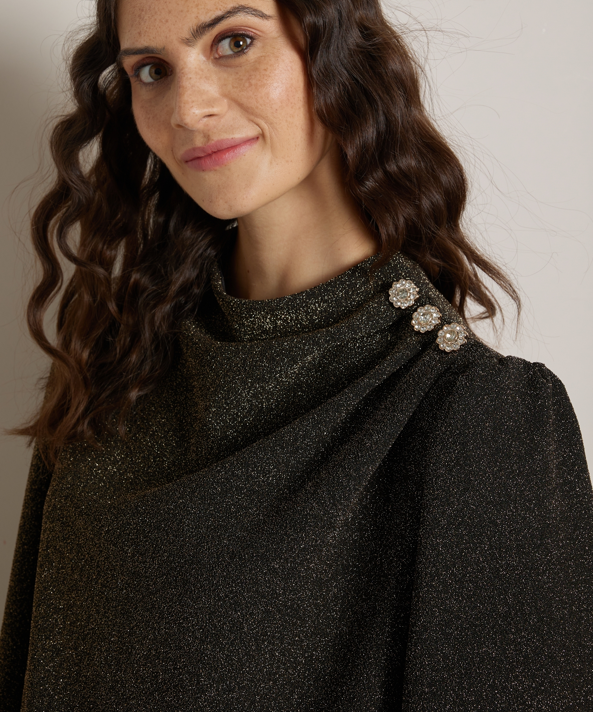 glitter top schouderknopen