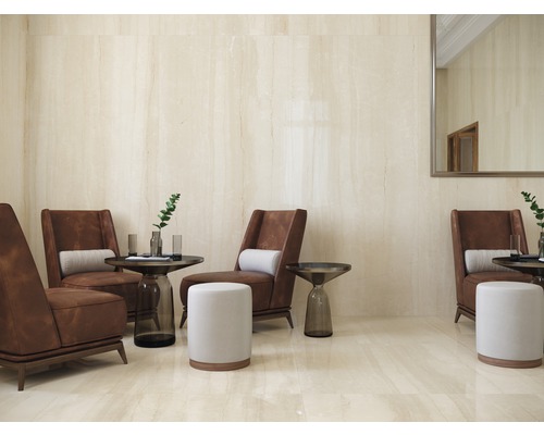 Porseleinen steengoed wand- en vloertegel Living crème 120 x 120 x 0,9 cm gepolijst beige