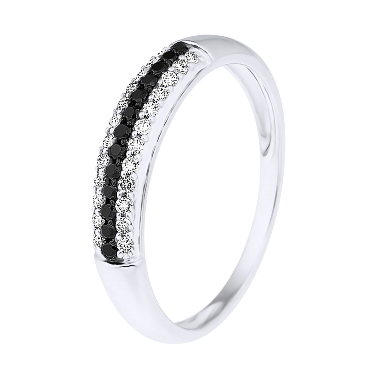Alliance Diamants Noirs et Blancs 0,260 Cts Or Blanc