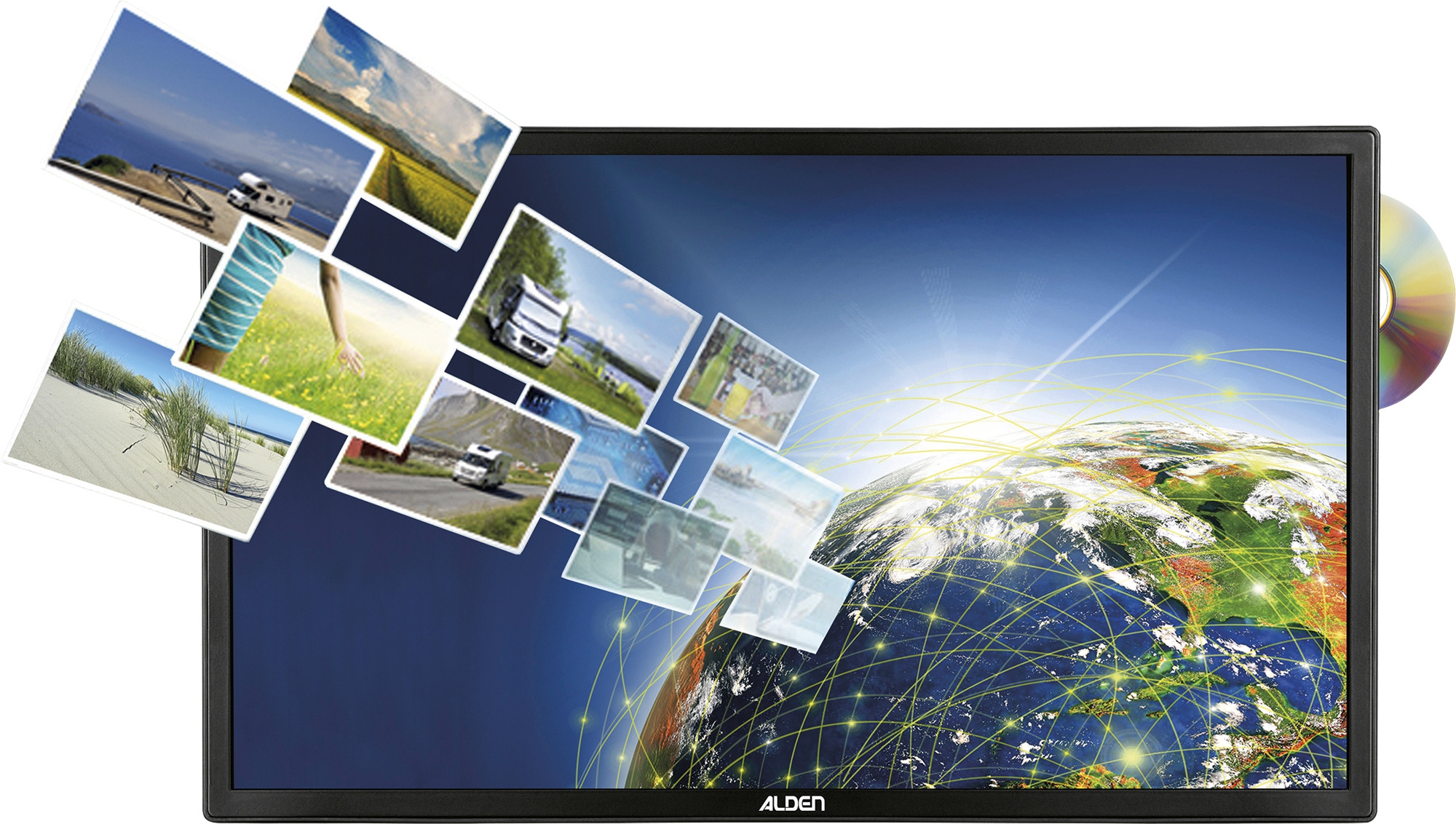 Alden AS2@ 60 HD vollautomatische Satellitenanlage Weiß inklusive LTE Antenne und A.I.O. Smart TV mit integriertem Receiver und Antennensteuerung 24 Zoll