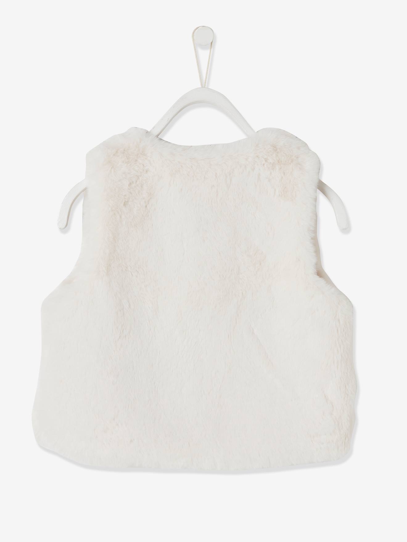 Colete de pele sintética para meninas, branco claro liso
