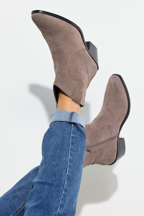 Leder-Stiefeletten, Veloursleder, Cowboystiefel, Weite H