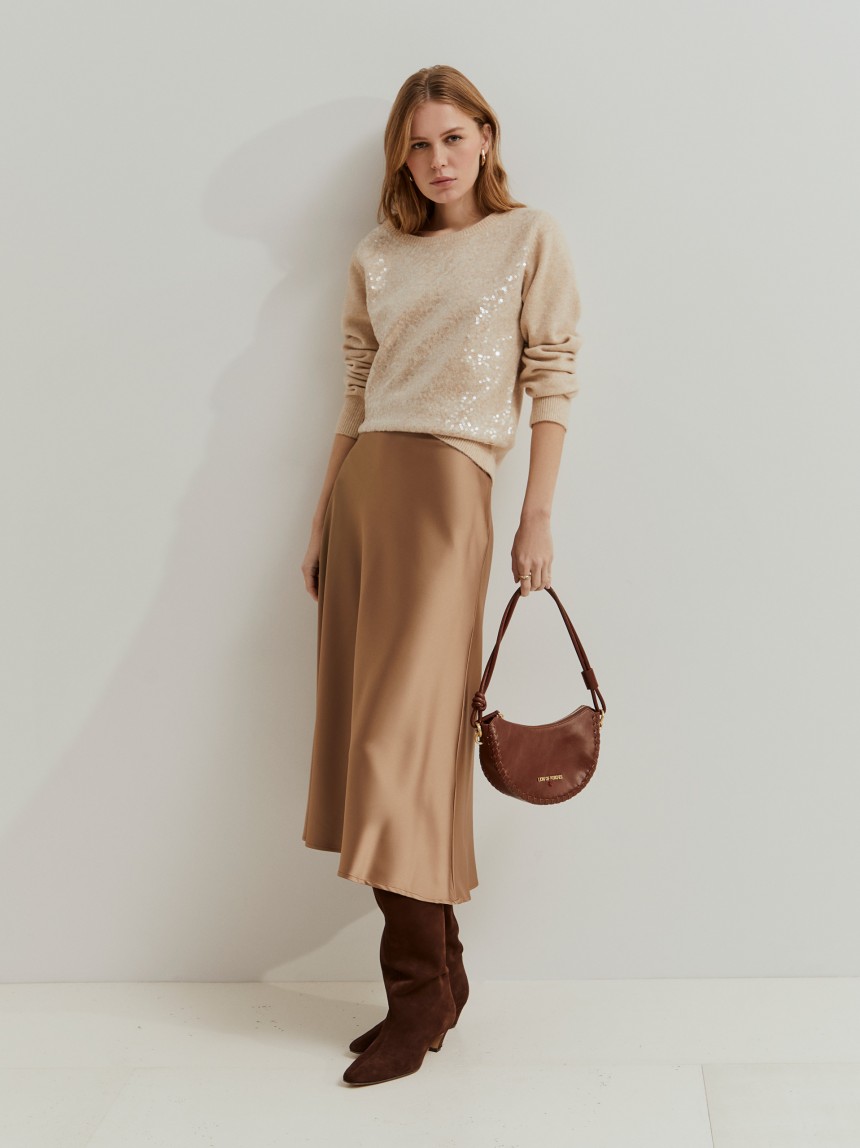 Camisola de malha tricotada com Lantejoulas